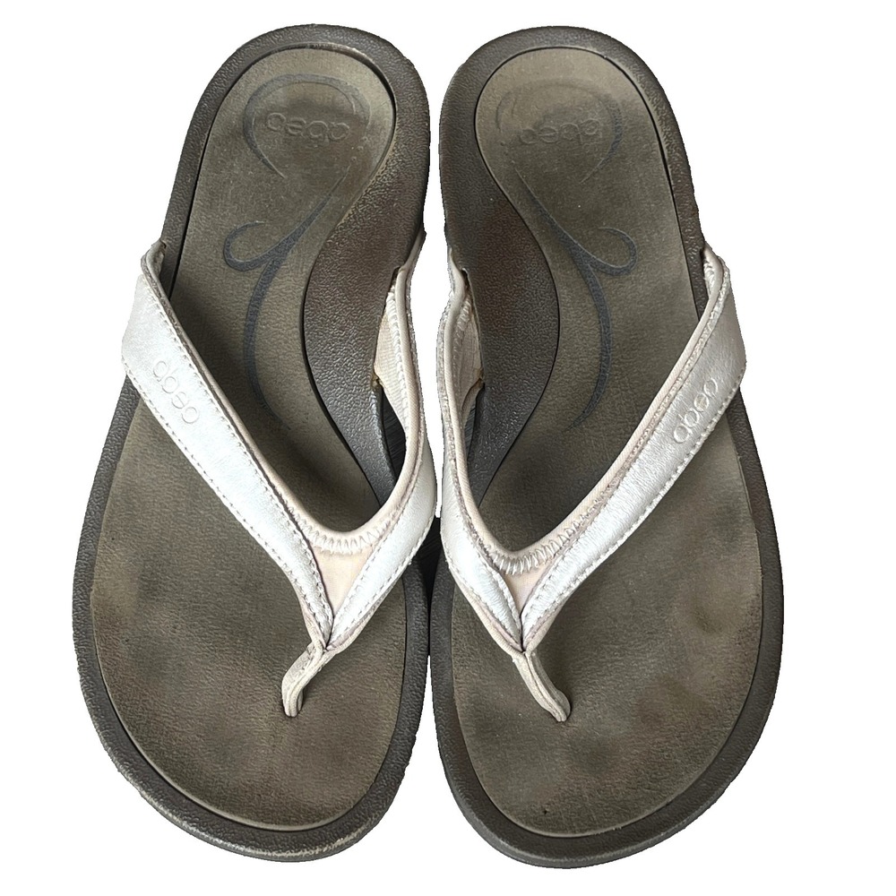 Abeo Laguna Thong Sandals‎ Silver Leather Womens 6 Narrow